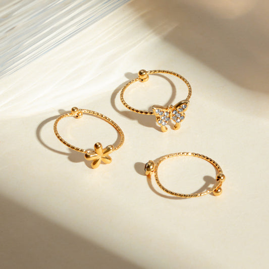 Set of 3 adjustable gold midi rings - lightweight (0.47g-0.64g) stackable jewelry with free shipping on $49+ AUD orders-1