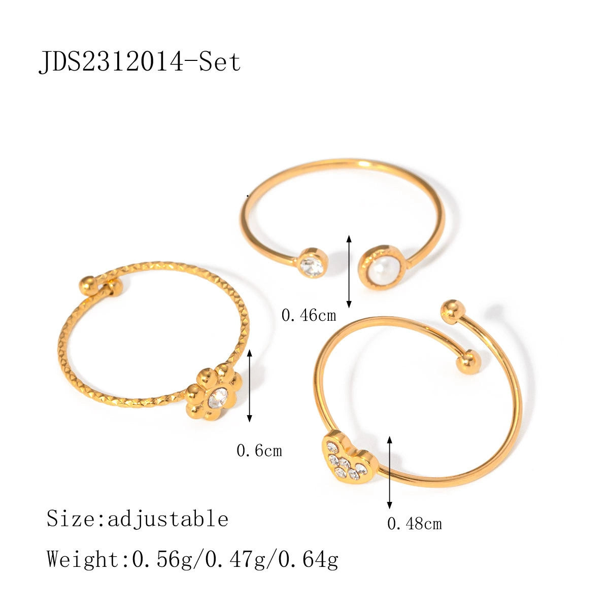 Set of 3 adjustable gold midi rings - lightweight (0.47g-0.64g) stackable jewelry with free shipping on $49+ AUD orders-2