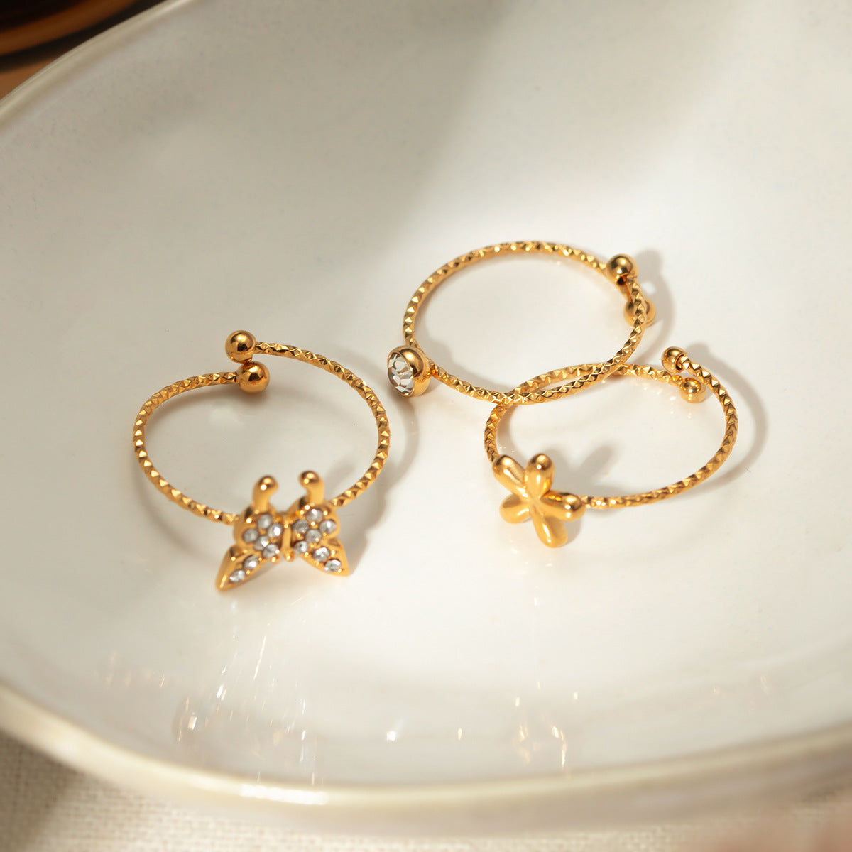 Set of 3 adjustable gold midi rings - lightweight (0.47g-0.64g) stackable jewelry with free shipping on $49+ AUD orders-5