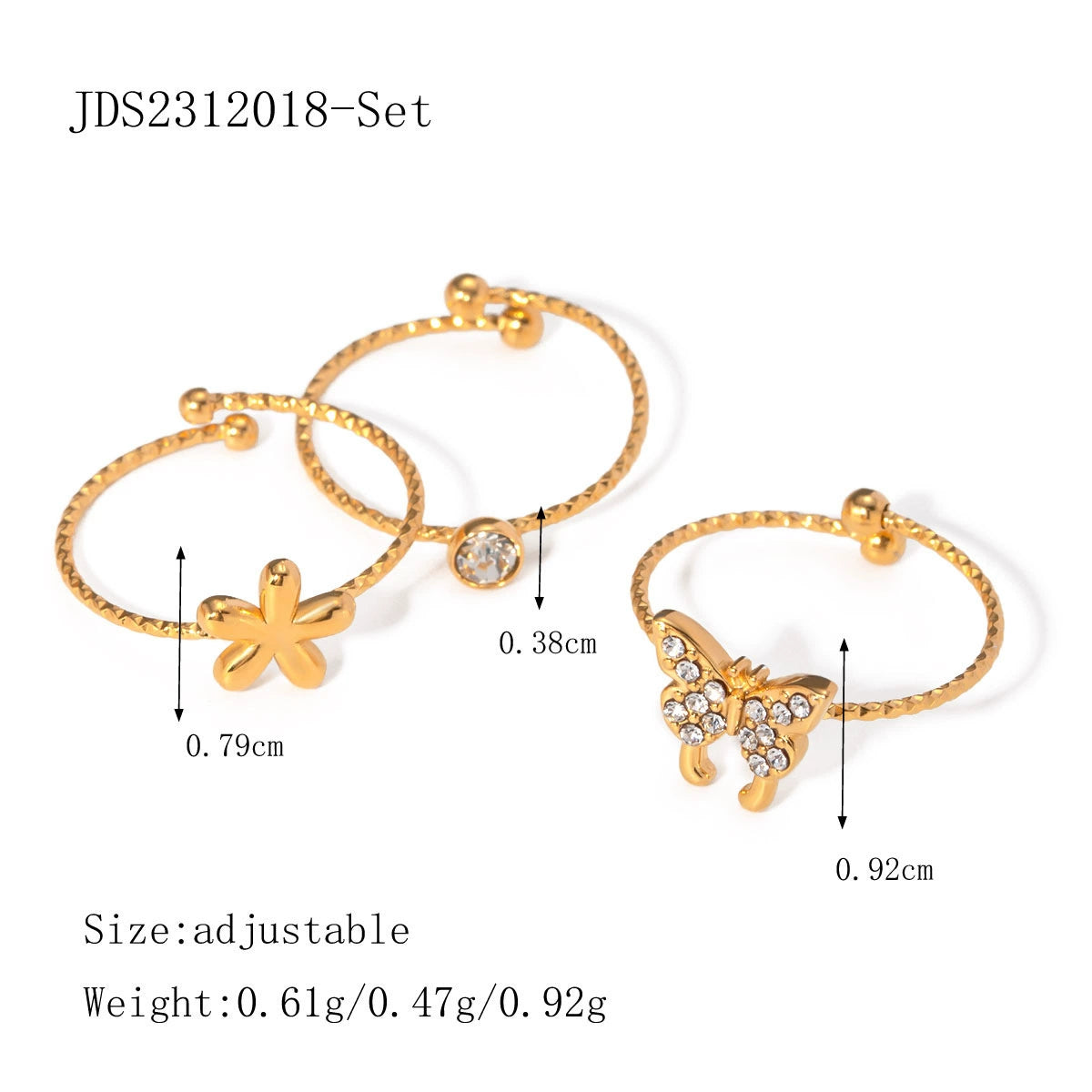 Set of 3 adjustable gold midi rings - lightweight (0.47g-0.64g) stackable jewelry with free shipping on $49+ AUD orders-7
