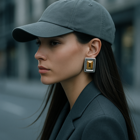 Gold and silver-tone oversized rectangle statement earrings (3.27cm) with modern geometric design 101