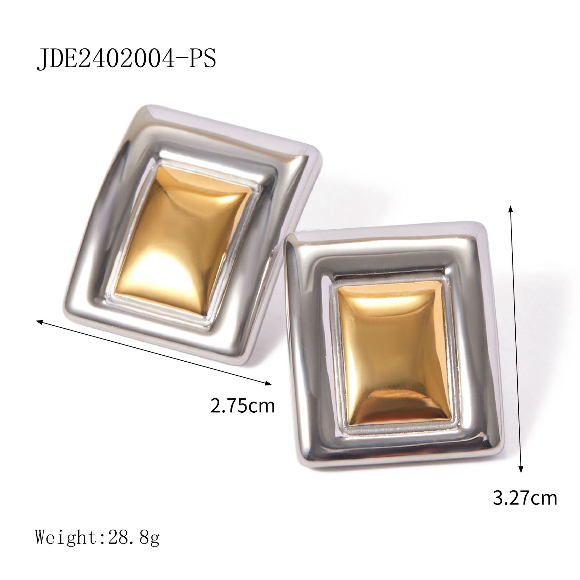 Gold and silver-tone oversized rectangle statement earrings (3.27cm) with modern geometric design 3
