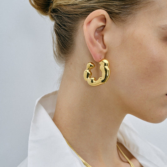 Trendy 3.8cm gold and silver two-tone hoop earrings by Arza Accessories - waterproof stainless steel everyday and party jewelry 5