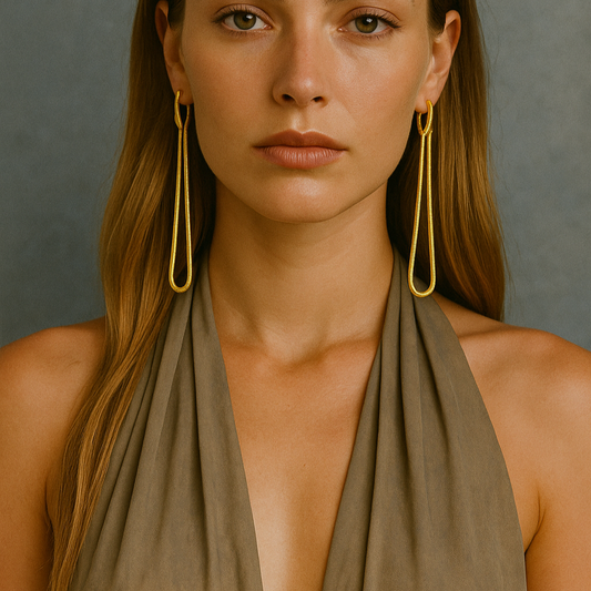 10.5cm slim gold-tone stainless steel threader earrings by Arza - lightweight waterproof everyday jewelry for sensitive ears 69
