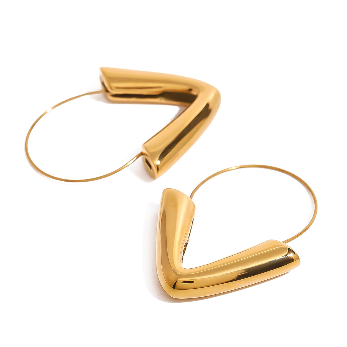 Gold-tone stainless steel arrow hoop earrings, 4.3cm diameter, modern statement jewelry 6