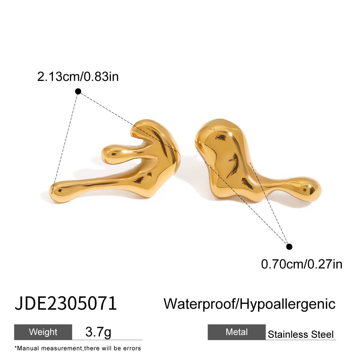 Gold-tone stainless steel asymmetrical huggie earrings, 3.43cm with 2.04cm drop, modern everyday jewelry 10