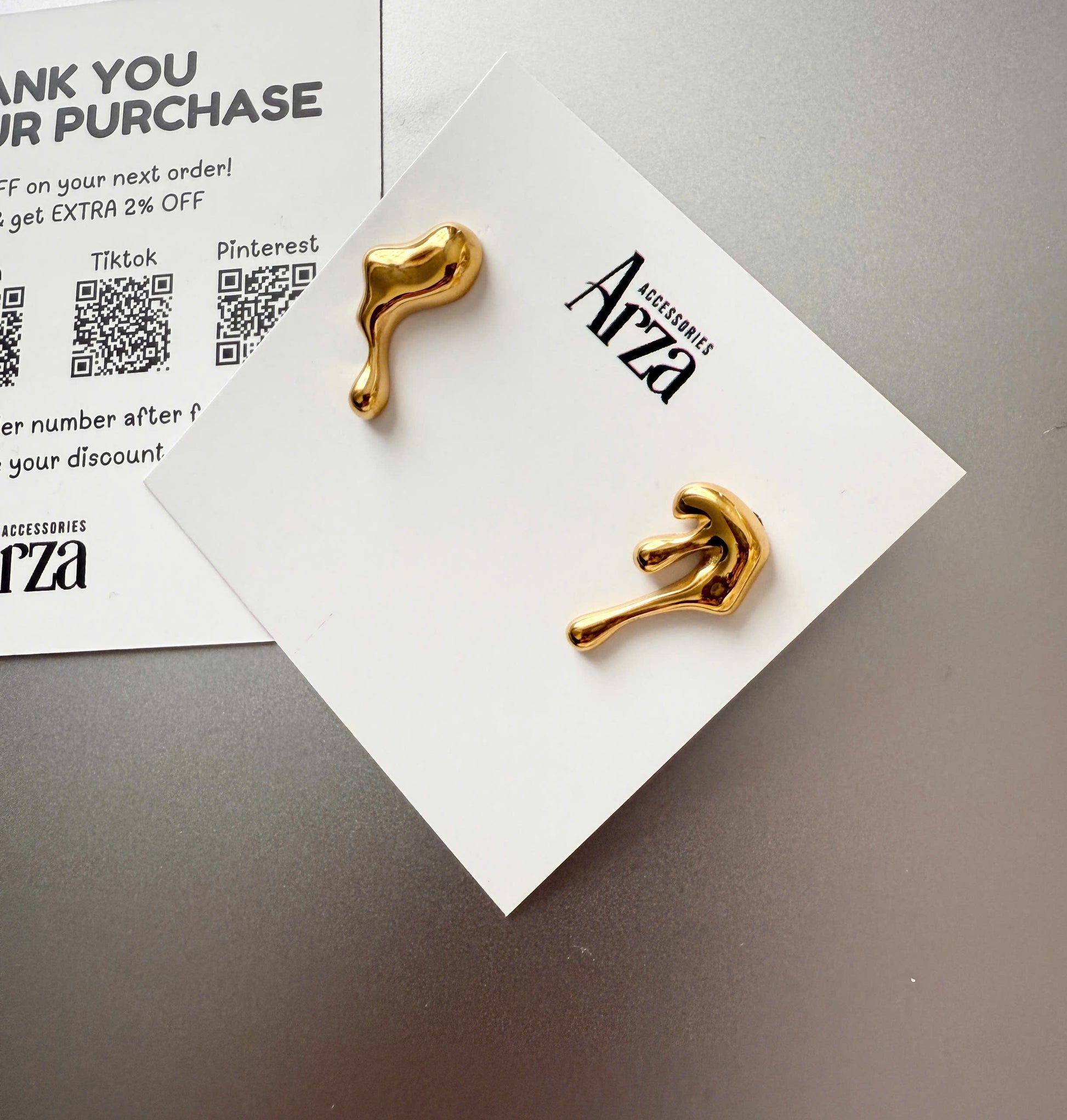 Gold-tone stainless steel asymmetrical huggie earrings, 3.43cm with 2.04cm drop, modern everyday jewelry 15