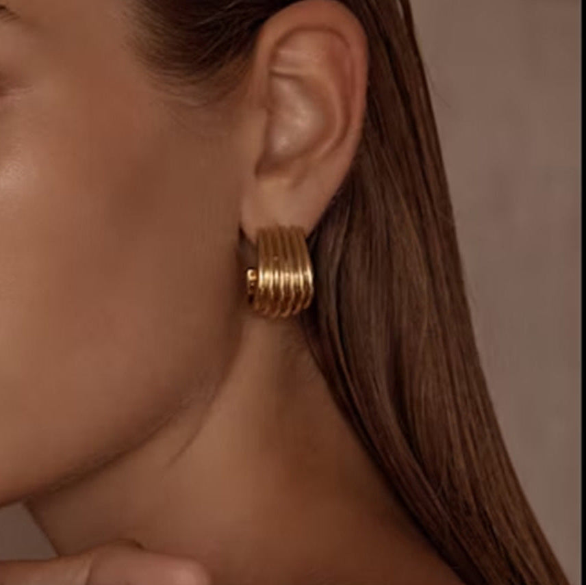 Gold-tone stainless steel geometric statement earrings, 2.76cm, lightweight and hypoallergenic.  1