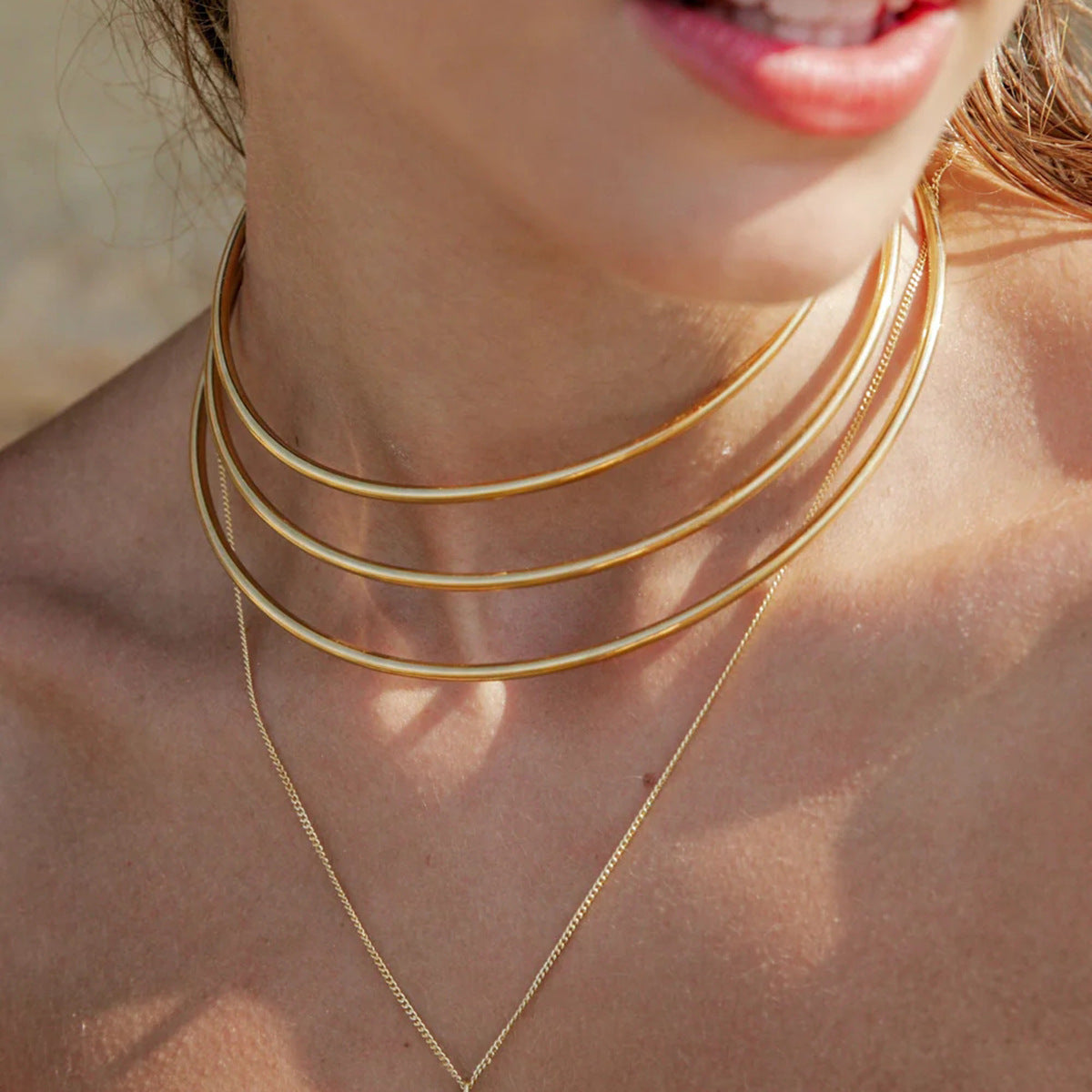 Gold-tone 3-piece layered choker necklace set (11.7cm length, 24.59g) - trendy stainless steel jewelry by Arza Accessories Australia - 4