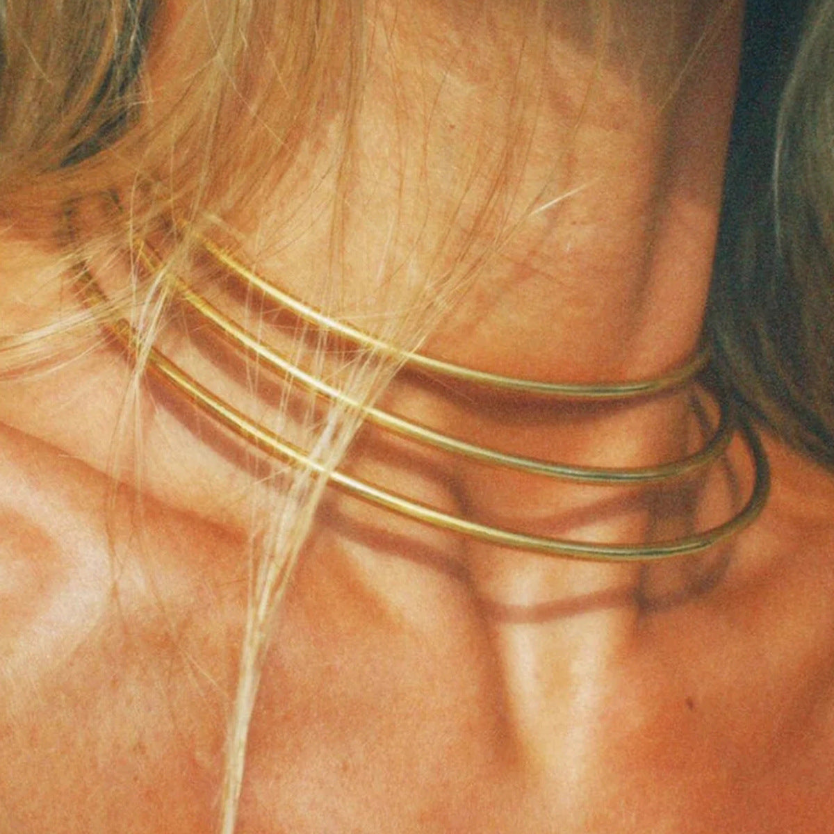 Gold-tone 3-piece layered choker necklace set (11.7cm length, 24.59g) - trendy stainless steel jewelry by Arza Accessories Australia
