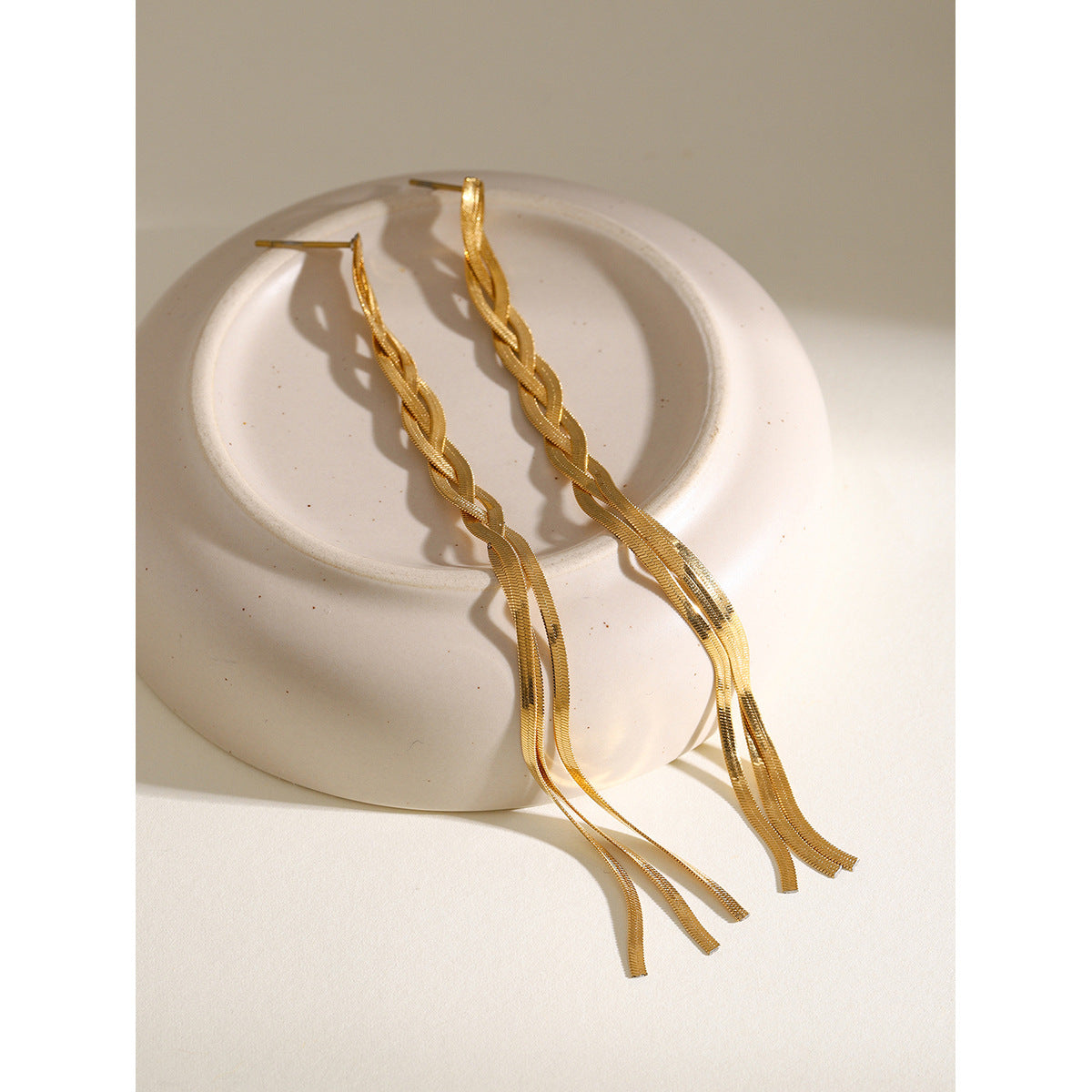 Delicate gold-tone threader earrings (7.11cm) by Arza Accessories - ultra-lightweight waterproof everyday jewelry for sensitive ears 19