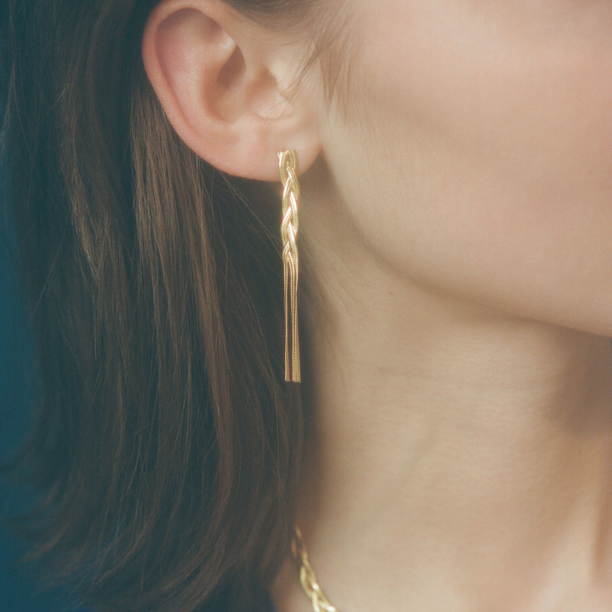 Delicate gold-tone threader earrings (7.11cm) by Arza Accessories - ultra-lightweight waterproof everyday jewelry for sensitive ears 2
