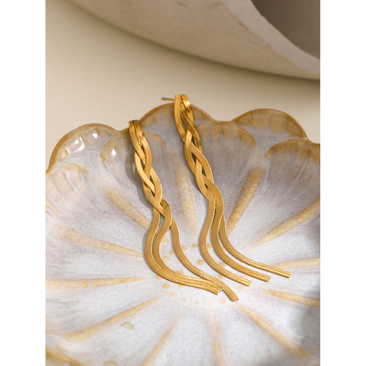 Delicate gold-tone threader earrings (7.11cm) by Arza Accessories - ultra-lightweight waterproof everyday jewelry for sensitive ears 4