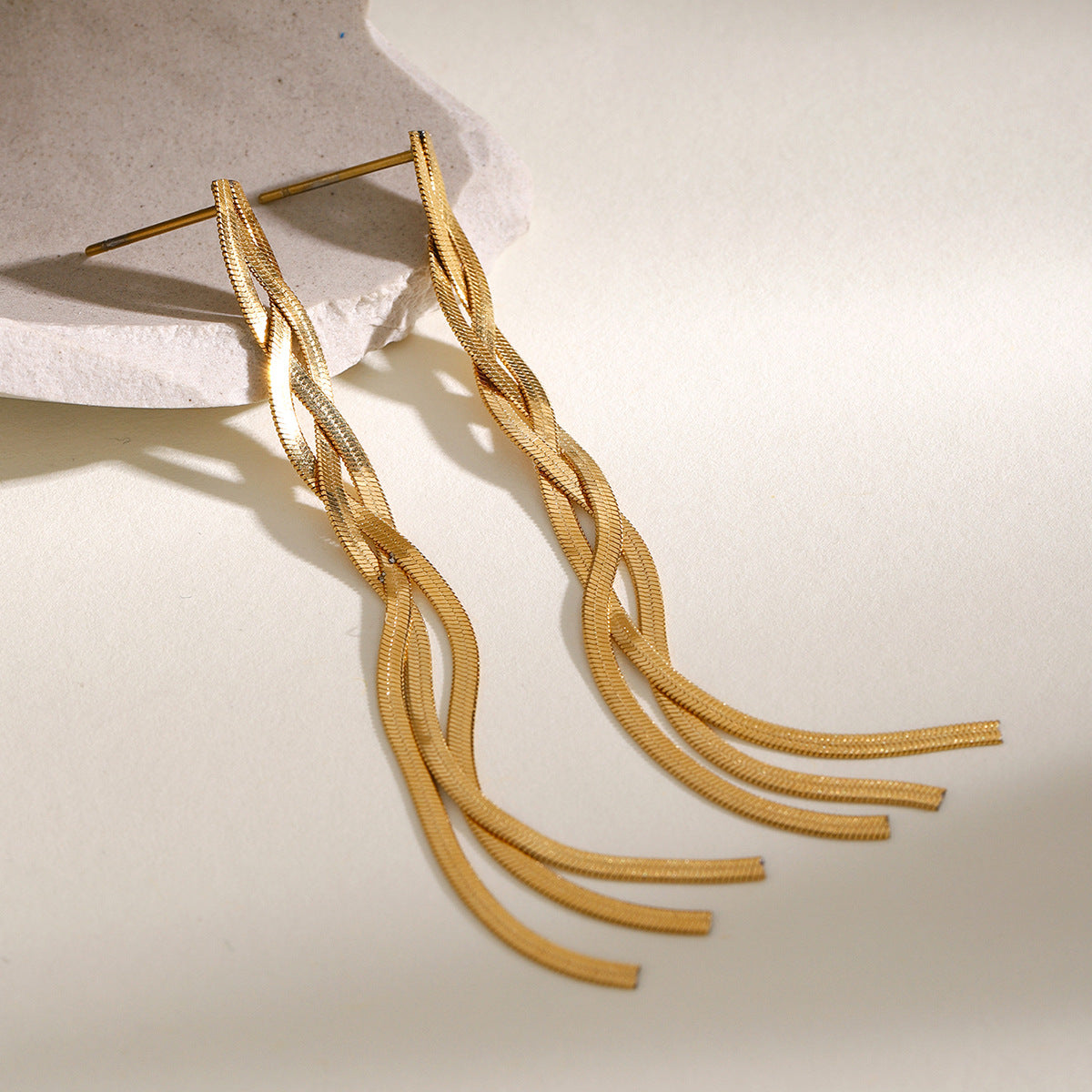 Delicate gold-tone threader earrings (7.11cm) by Arza Accessories - ultra-lightweight waterproof everyday jewelry for sensitive ears 5