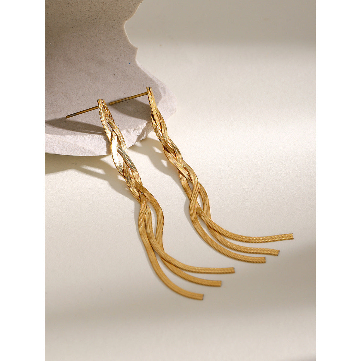 Delicate gold-tone threader earrings (7.11cm) by Arza Accessories - ultra-lightweight waterproof everyday jewelry for sensitive ears 12