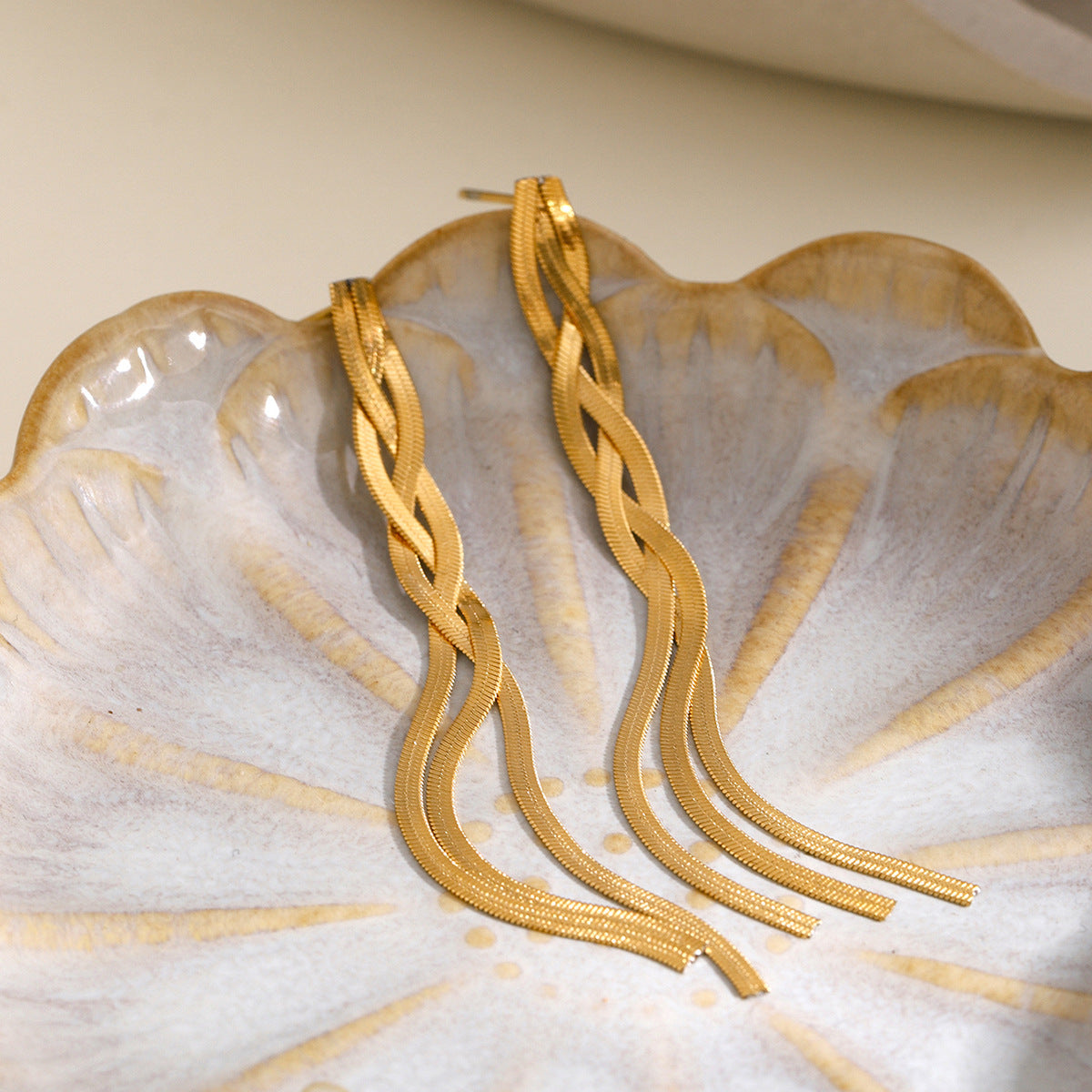 Delicate gold-tone threader earrings (7.11cm) by Arza Accessories - ultra-lightweight waterproof everyday jewelry for sensitive ears 13