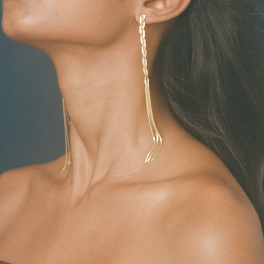 Delicate gold-tone threader earrings (7.11cm) by Arza Accessories - ultra-lightweight waterproof everyday jewelry for sensitive ears 