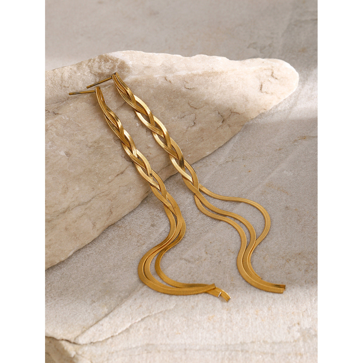 Delicate gold-tone threader earrings (7.11cm) by Arza Accessories - ultra-lightweight waterproof everyday jewelry for sensitive ears 15