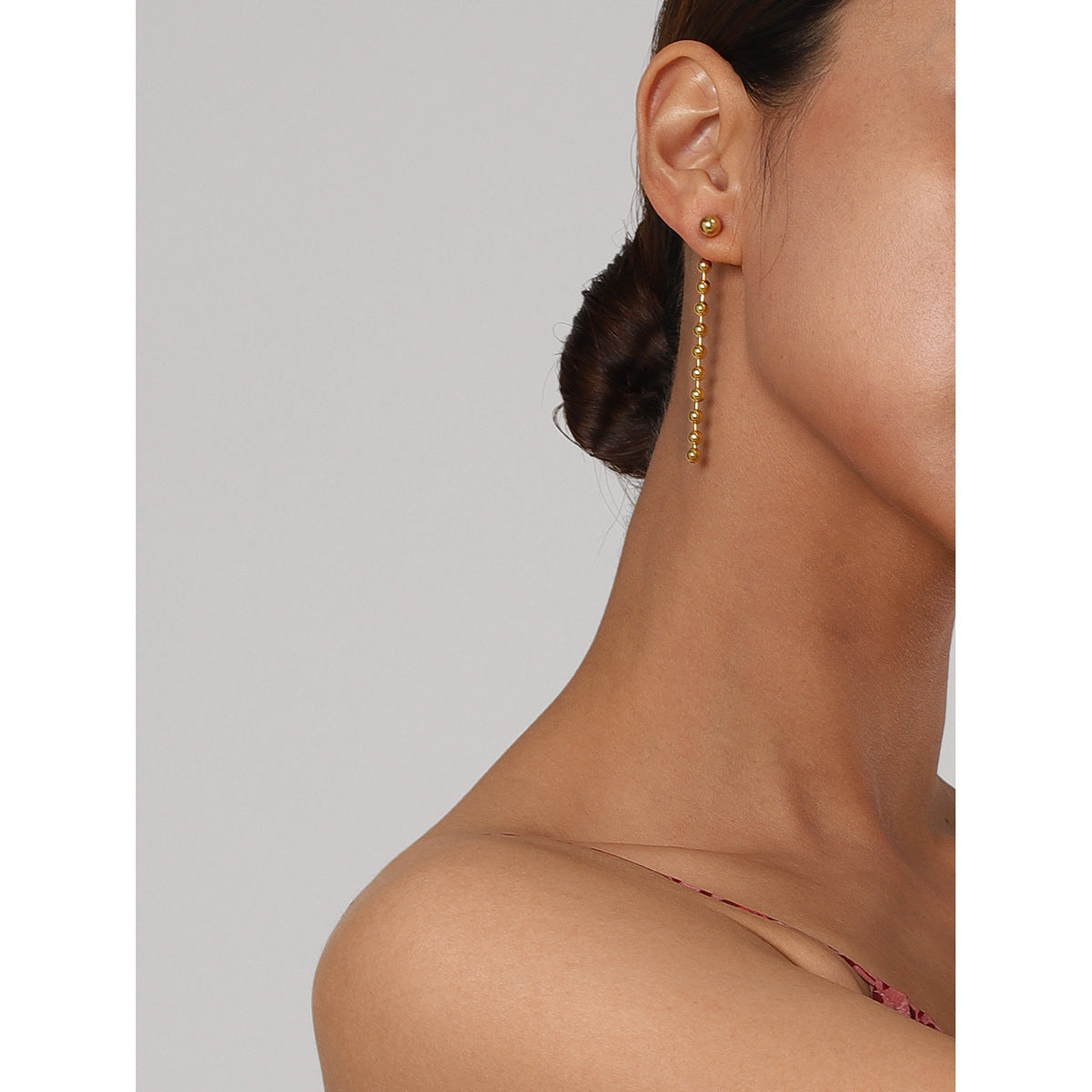 Gold-tone delicate threader earrings (6.7cm length, 0.6mm width) - feminine stainless steel dangling jewelry 2