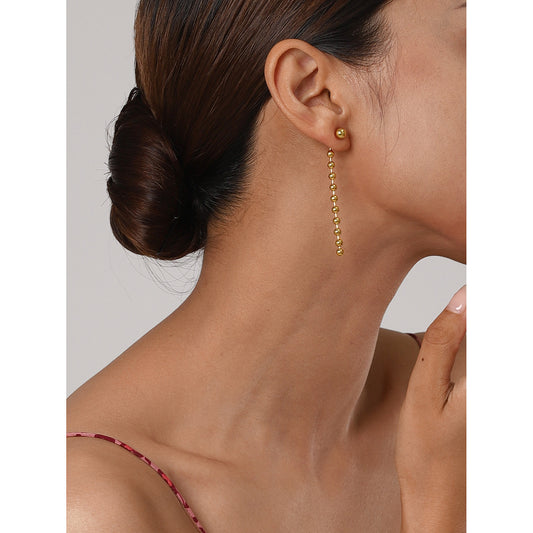 Gold-tone delicate threader earrings (6.7cm length, 0.6mm width) - feminine stainless steel dangling jewelry 1