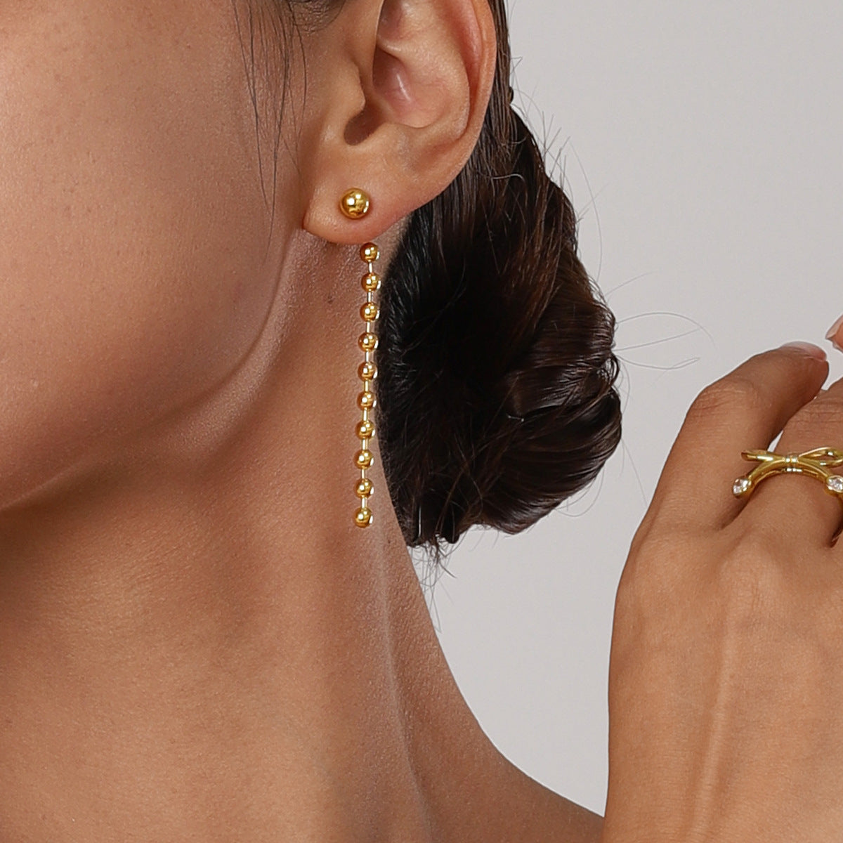 Gold-tone delicate threader earrings (6.7cm length, 0.6mm width) - feminine stainless steel dangling jewelry 7