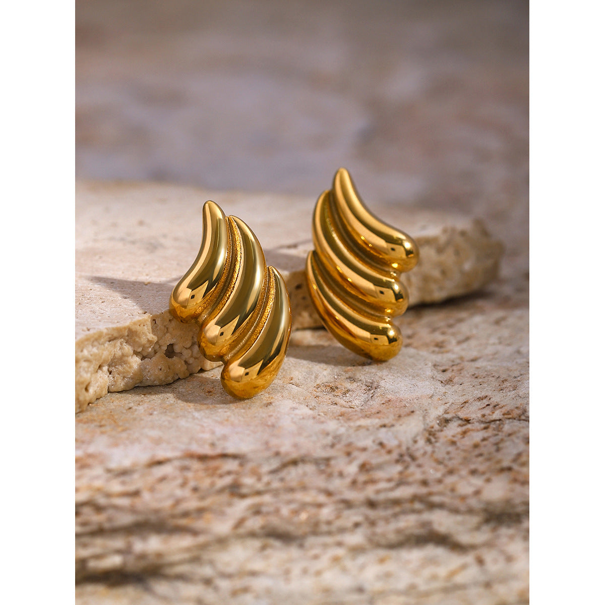 Trendy gold-tone glamorous hoop earrings (2.75cm) in stainless steel by Arza Accessories - perfect party statement jewelry for special occasions 11