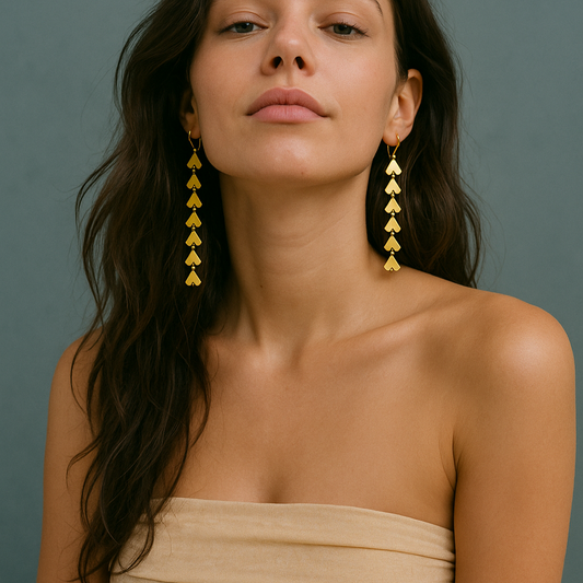 Romantic gold-tone heart-shaped dangle earrings (5cm) by Arza Accessories - perfect party and gift jewelry for special occasions 13