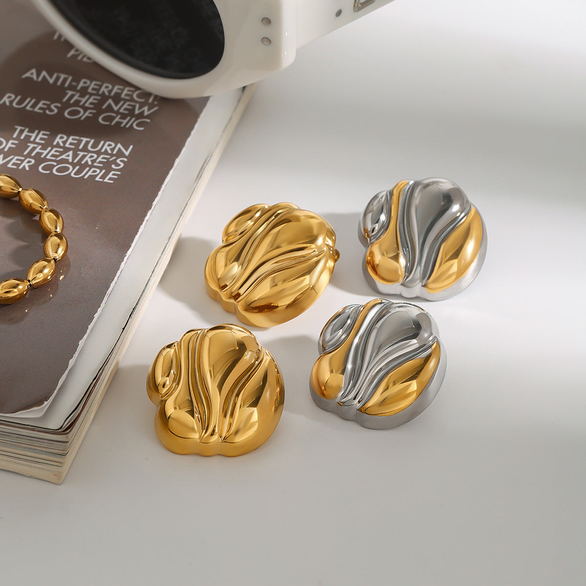 Gold-tone slim stainless steel huggie earrings, 2.2cm diameter, minimalist everyday hoops 3