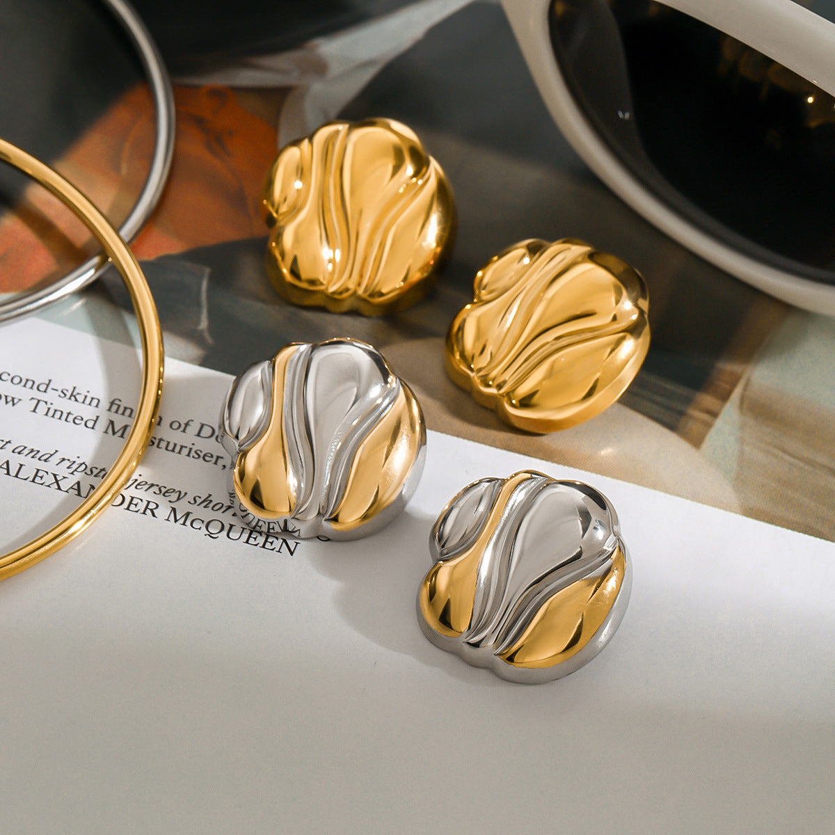 Gold-tone slim stainless steel huggie earrings, 2.2cm diameter, minimalist everyday hoops 7
