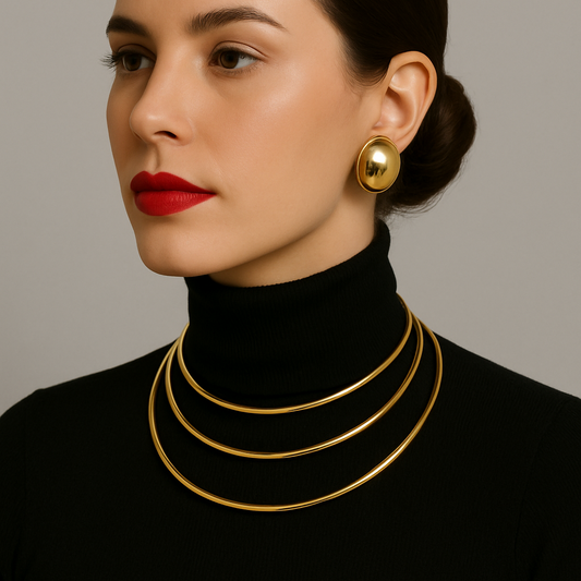 Gold-tone 3-piece layered choker necklace set (11.7cm length, 24.59g) - trendy stainless steel jewelry by Arza Accessories Australia 12