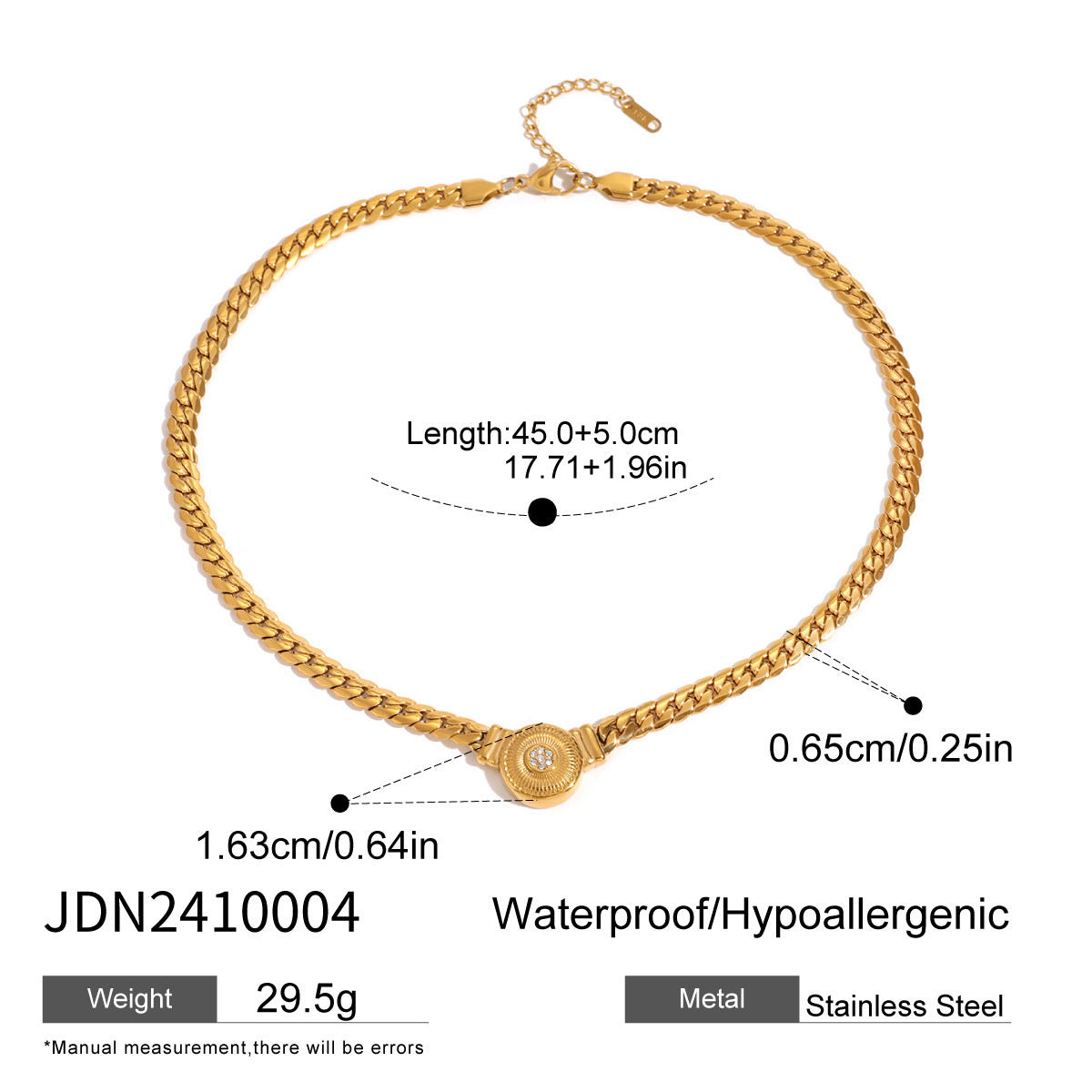 Gold-tone pearl bead choker necklace set with layered stainless steel chains for women. 5