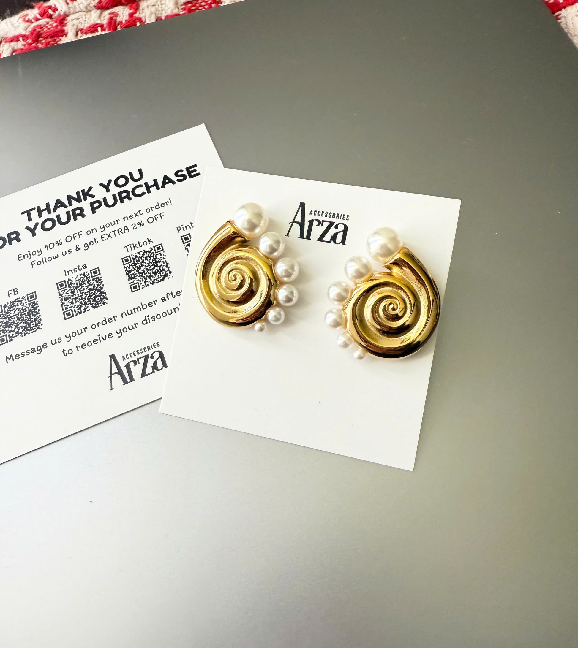 Gold-tone spiral pearl hoop earrings (2.91cm) with adjustable design by Arza Accessories - waterproof statement jewelry for special occasions 21