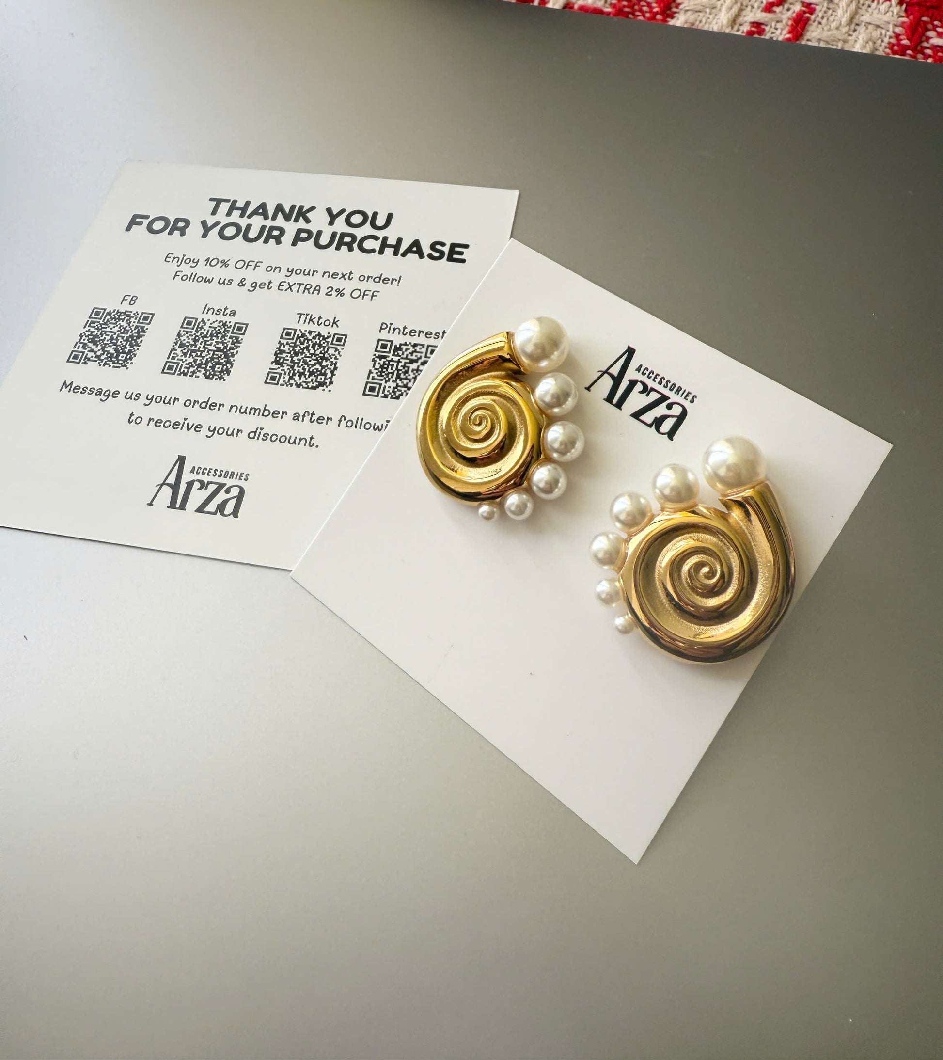 Gold-tone spiral pearl hoop earrings (2.91cm) with adjustable design by Arza Accessories - waterproof statement jewelry for special occasions 23