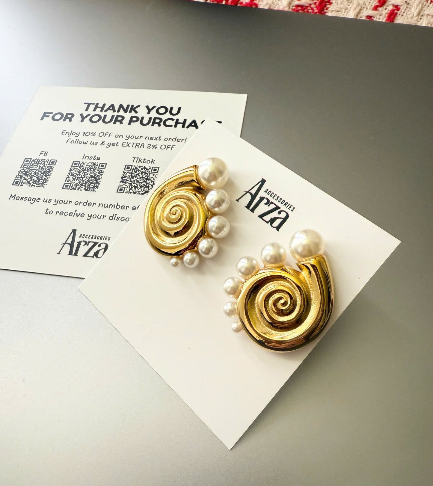 Gold-tone spiral pearl hoop earrings (2.91cm) with adjustable design by Arza Accessories - waterproof statement jewelry for special occasions 25