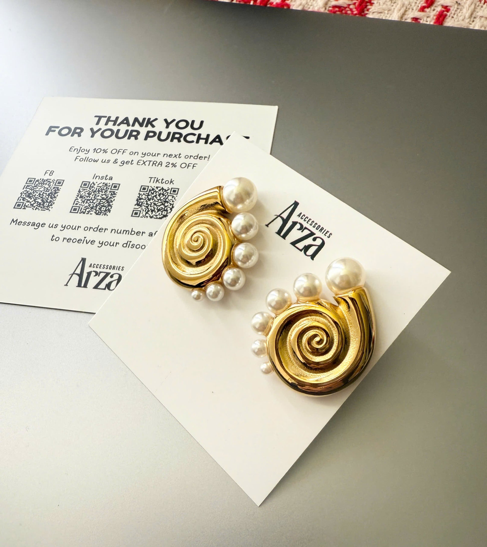 Gold-tone spiral pearl hoop earrings (2.91cm) with adjustable design by Arza Accessories - waterproof statement jewelry for special occasions 25