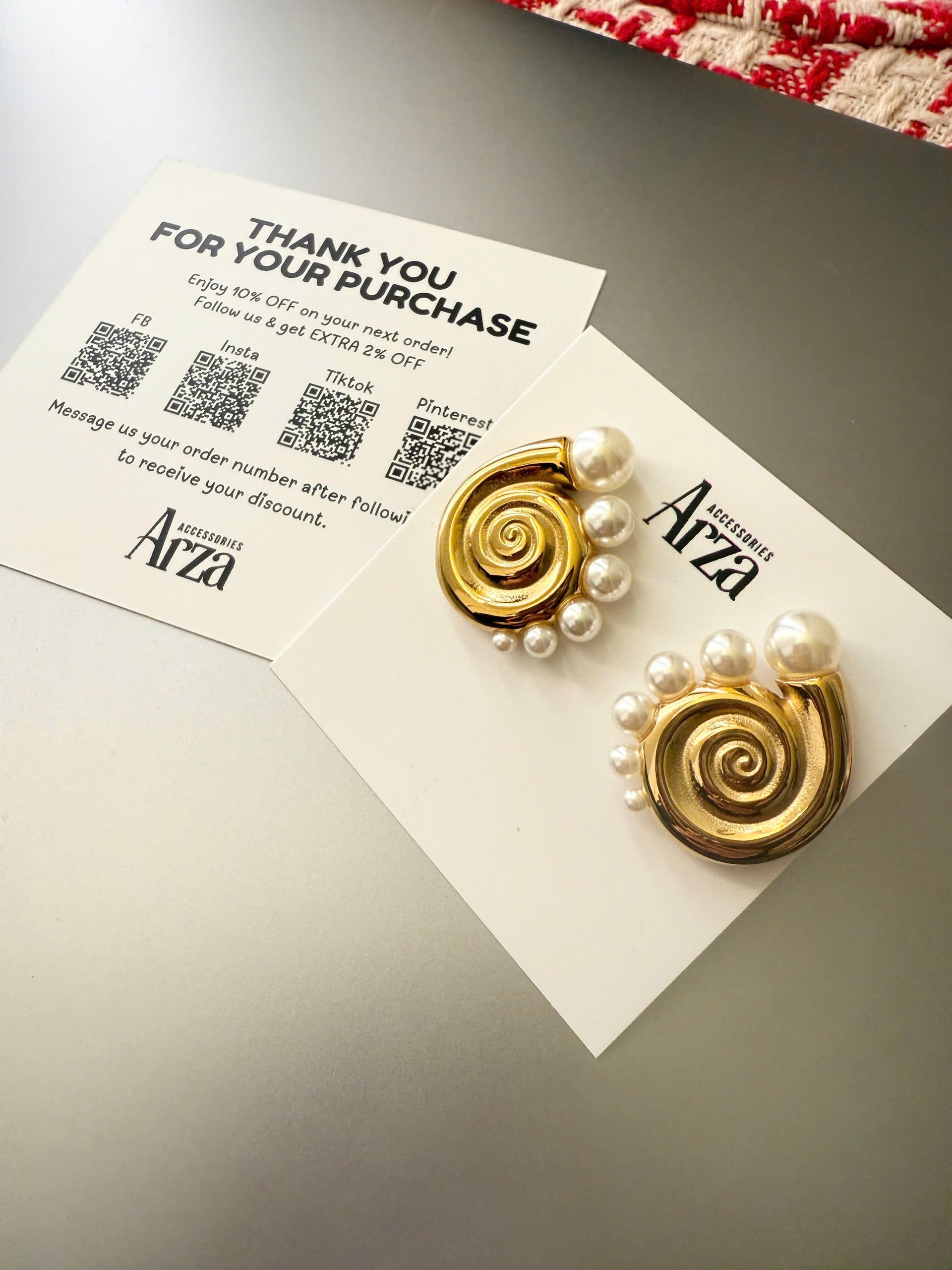 Gold-tone spiral pearl hoop earrings (2.91cm) with adjustable design by Arza Accessories - waterproof statement jewelry for special occasions 28