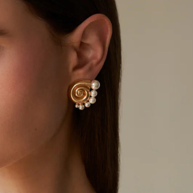Gold-tone spiral pearl hoop earrings (2.91cm) with adjustable design by Arza Accessories - waterproof statement jewelry for special occasions 3