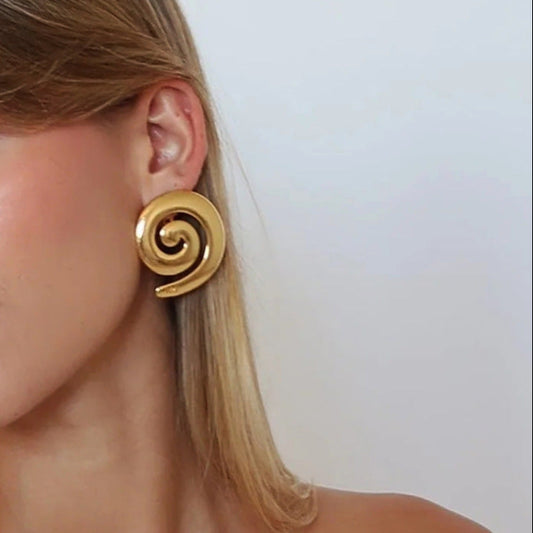 Gold-tone stainless steel spiral statement earrings, 3.76cm sculptural design, modern jewelry 1