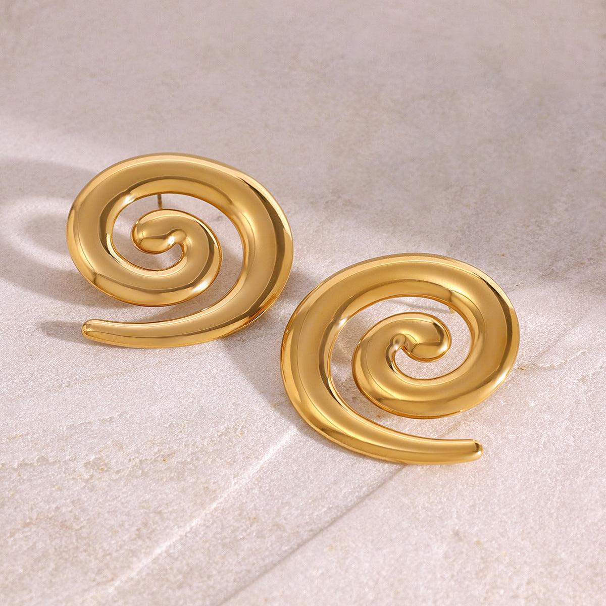 Gold-tone stainless steel spiral statement earrings, 3.76cm sculptural design, modern jewelry 3