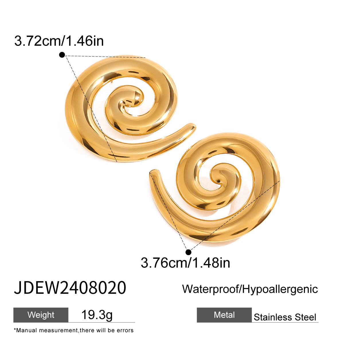 Gold-tone stainless steel spiral statement earrings, 3.76cm sculptural design, modern jewelry 4