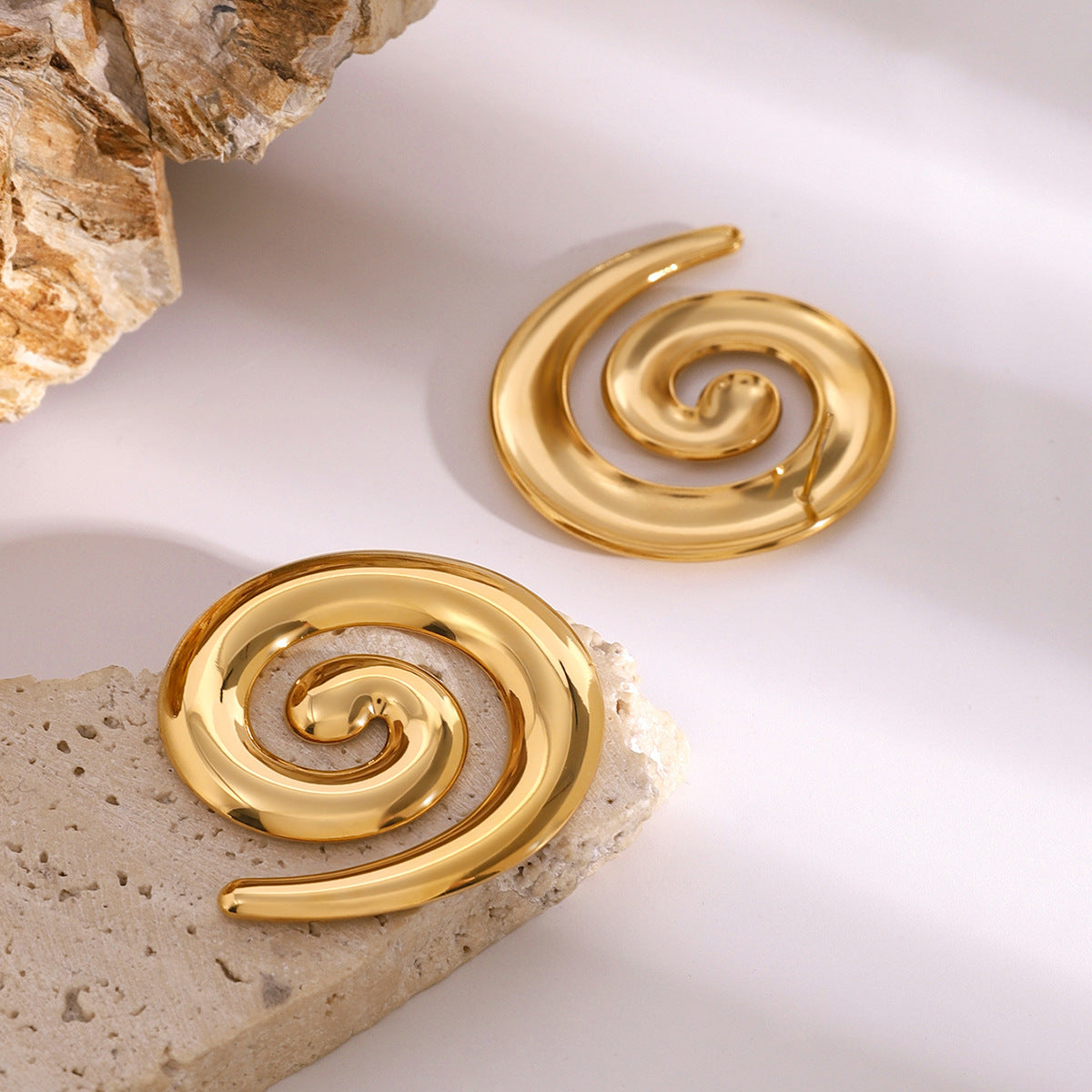 Gold-tone stainless steel spiral statement earrings, 3.76cm sculptural design, modern jewelry 5