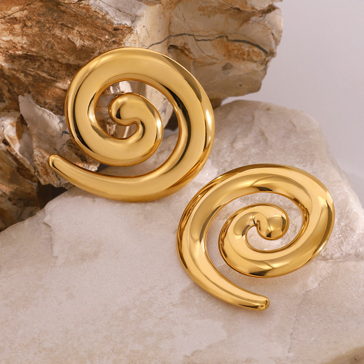 Gold-tone stainless steel spiral statement earrings, 3.76cm sculptural design, modern jewelry 6