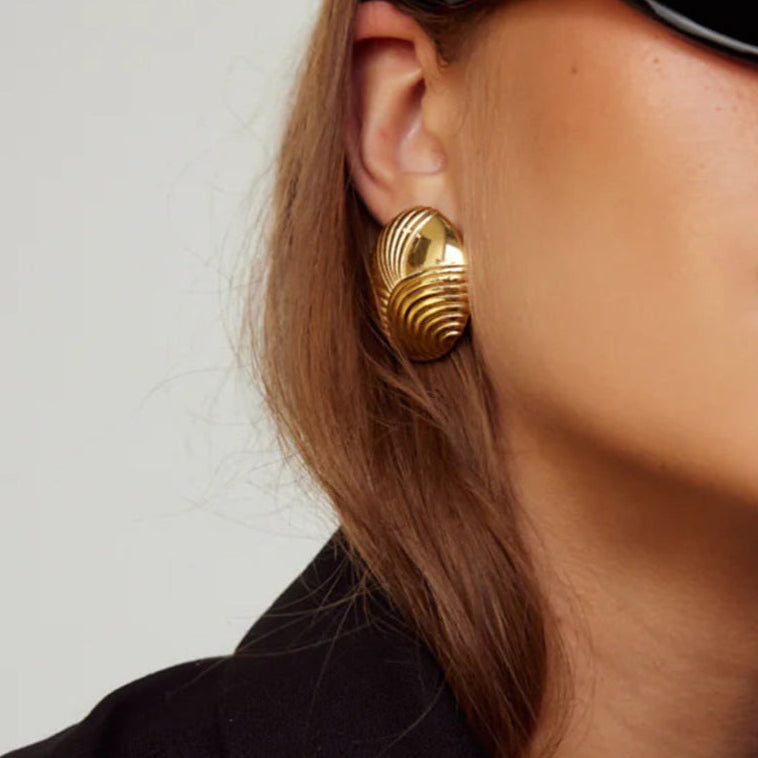 Gold-tone stainless steel square statement earrings, 3.1cm, lightweight and hypoallergenic. 1