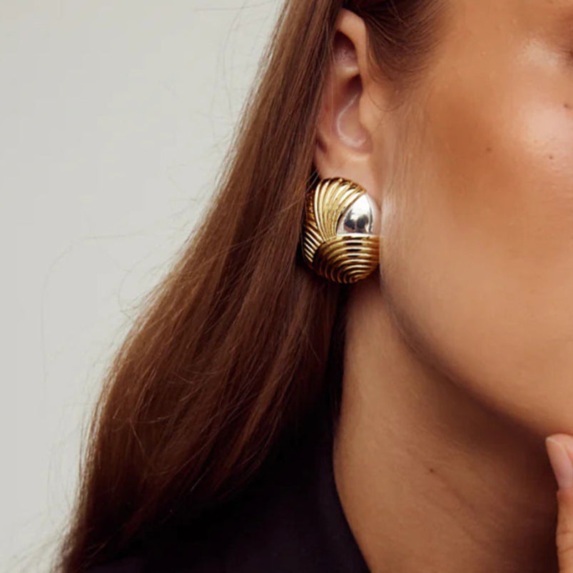 Gold-tone stainless steel square statement earrings, 3.1cm, lightweight and hypoallergenic. 3