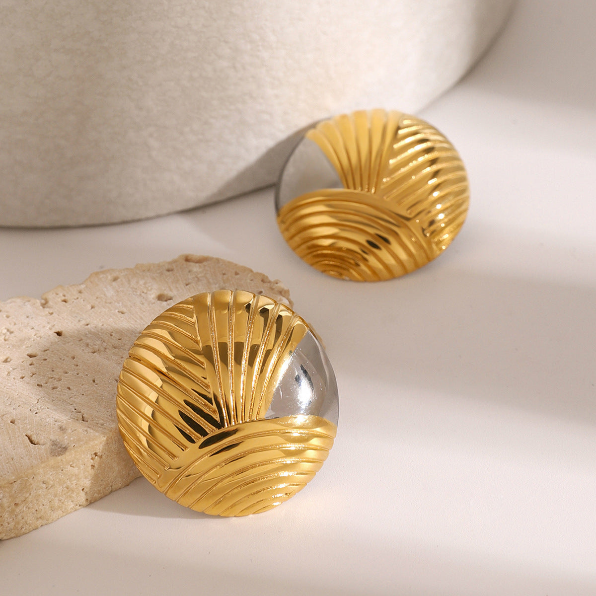 Gold-tone stainless steel square statement earrings, 3.1cm, lightweight and hypoallergenic. 8