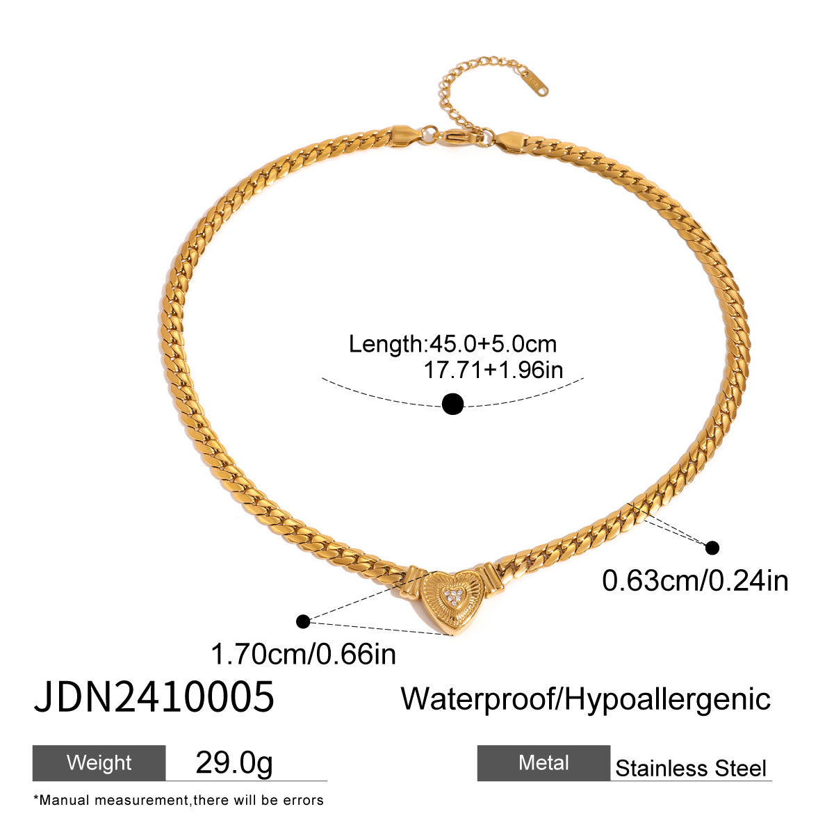 Gold-tone stainless steel heart pendant choker necklace with adjustable chain for women. 5