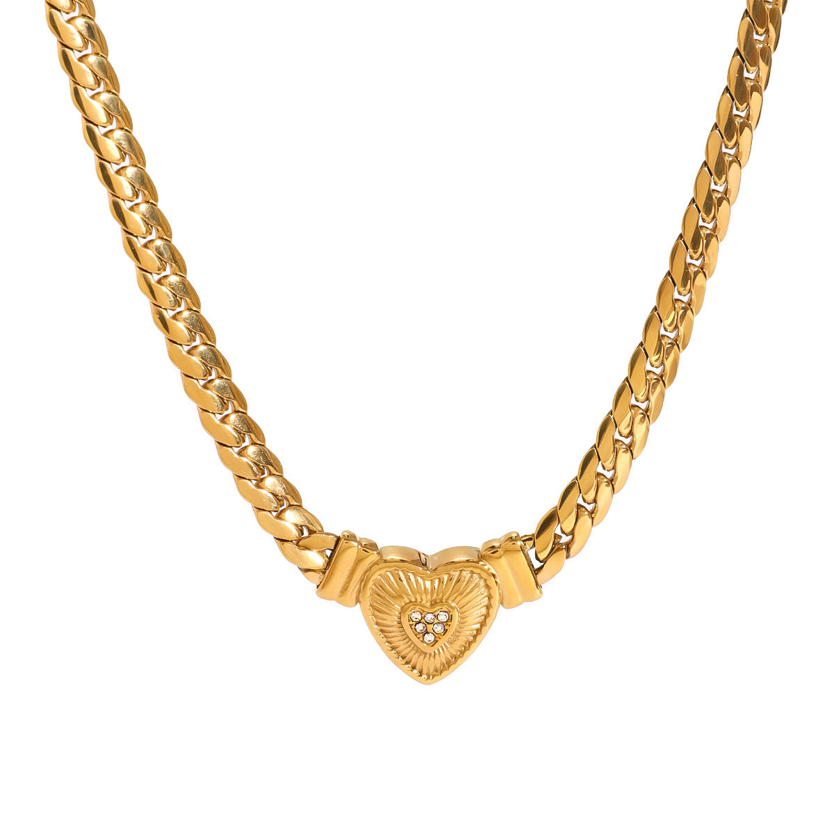 Gold-tone stainless steel heart pendant choker necklace with adjustable chain for women. 6