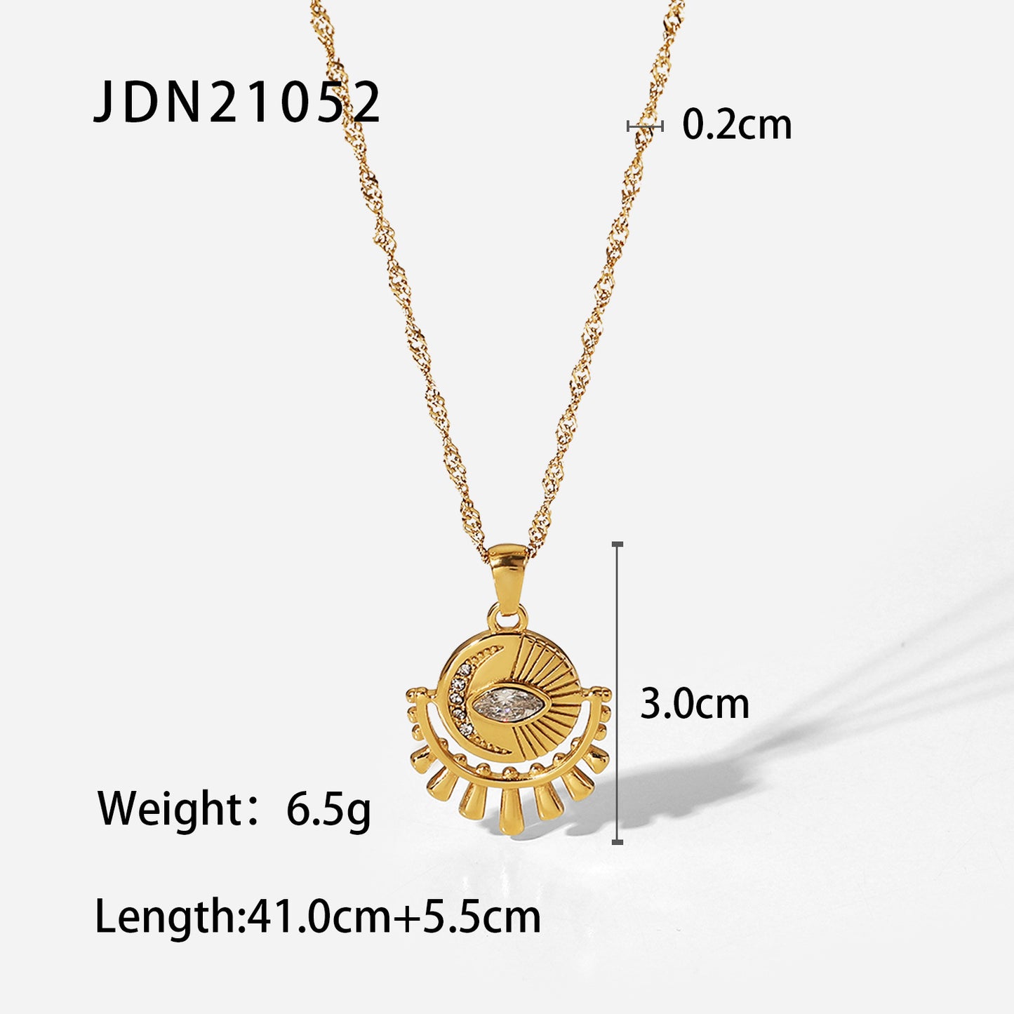 Gold-tone sun pendant necklace with layered chain, adjustable length, and trendy design for women. 6
