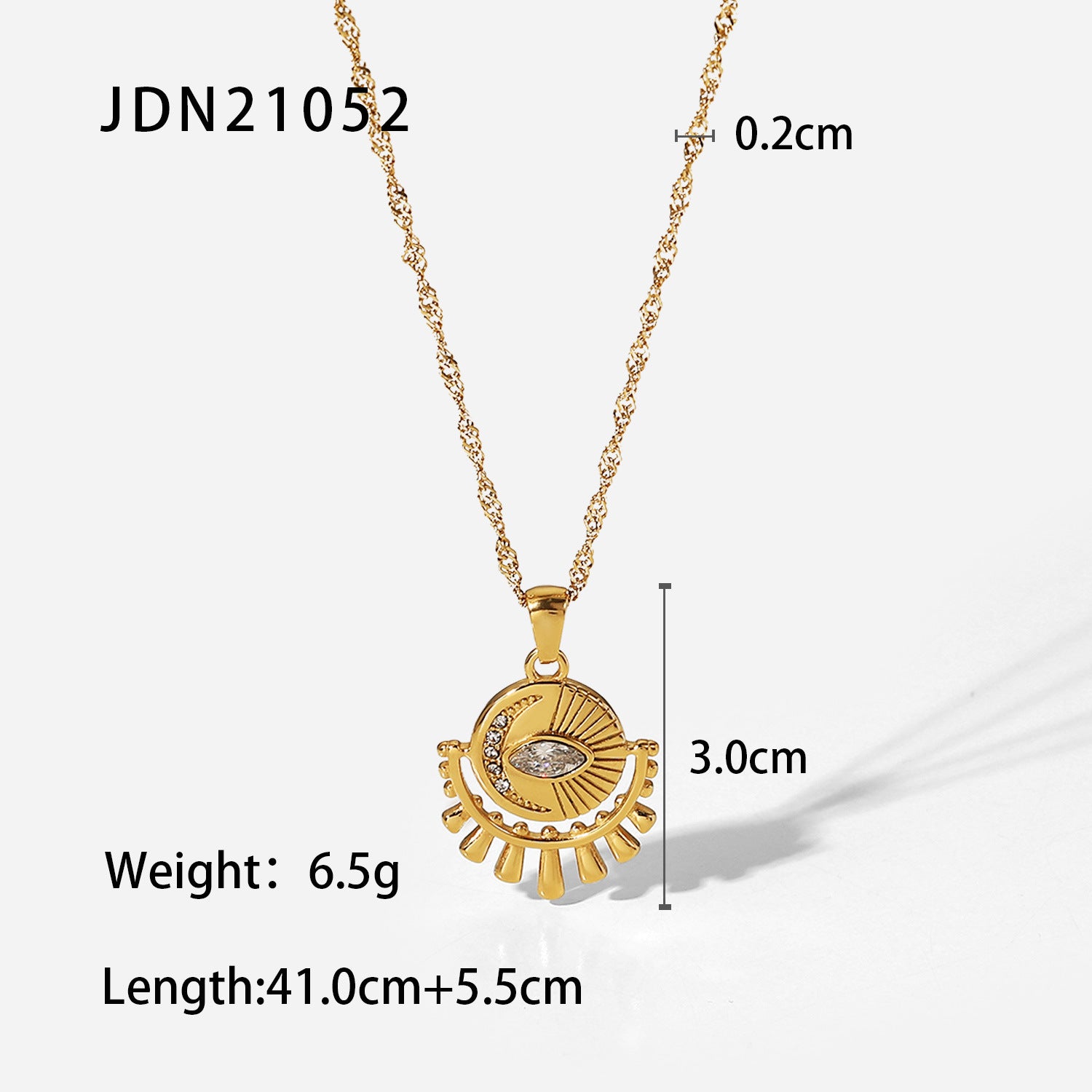 Gold-tone sun pendant necklace with layered chain, adjustable length, and trendy design for women. 6