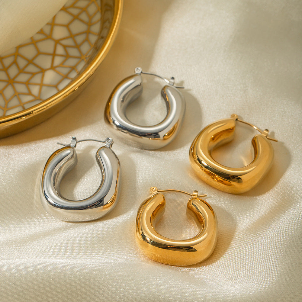 Gold-tone asymmetrical hoop earrings for women (3.02cm, 17.29g) - trendy stainless steel statement jewelry by Arza Accessories Australia - 6